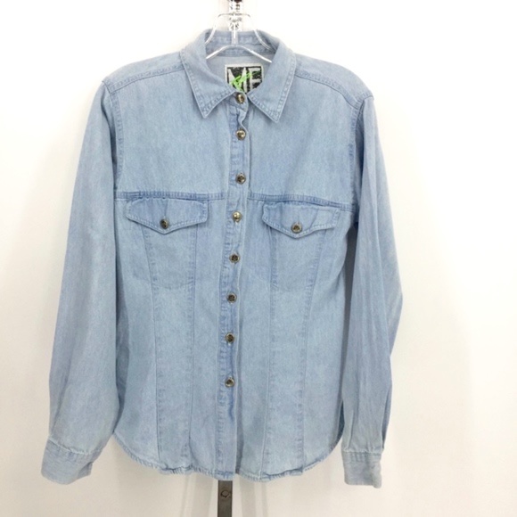 Teez ME Vintage Women's Long Sleeve Denim Shirt - Picture 2 of 8